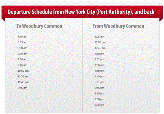 Woodbury расписание автобуса до Common Premium Outlets