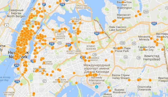 Карта отелей в Нью-Йорке