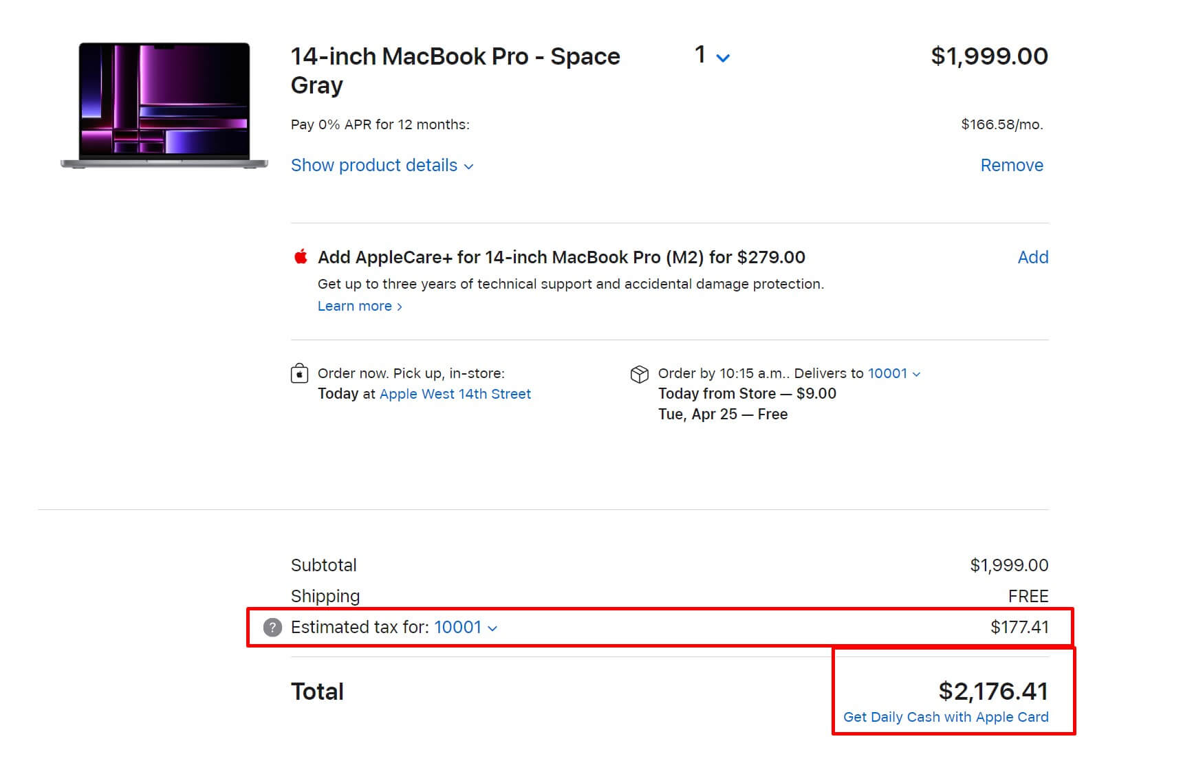Цена Macbook Pro 14  в Нью-Йорке