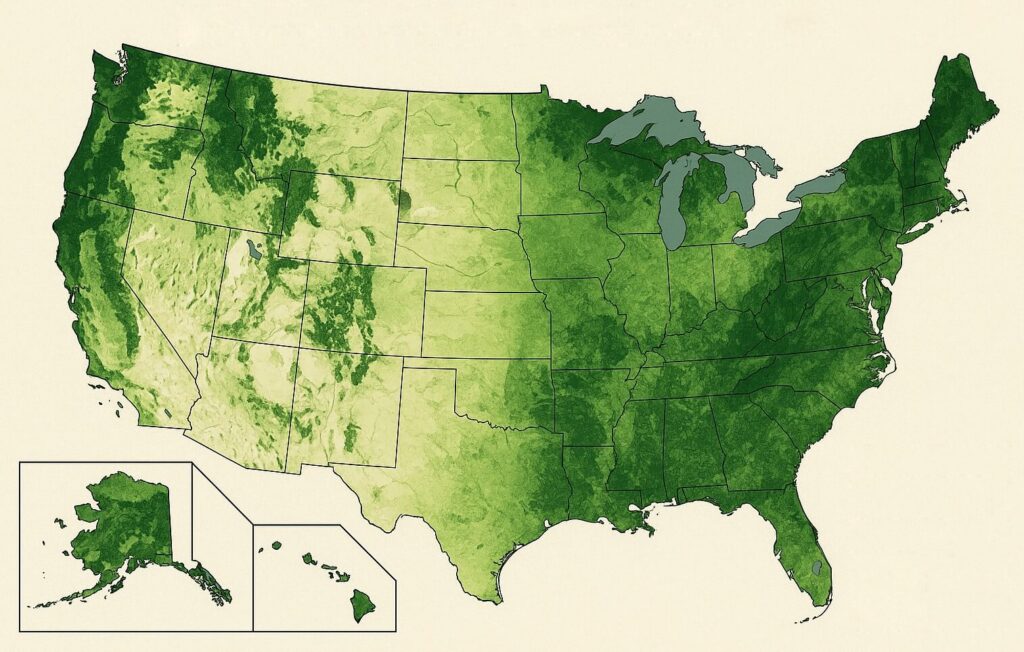 Площадь лесов в США